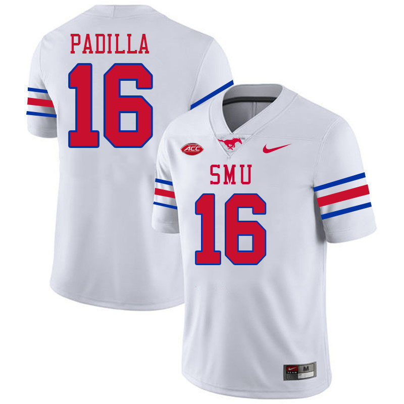 SMU Mustangs #16 Alex Padilla College Football Jerseys Stitched Sale-White